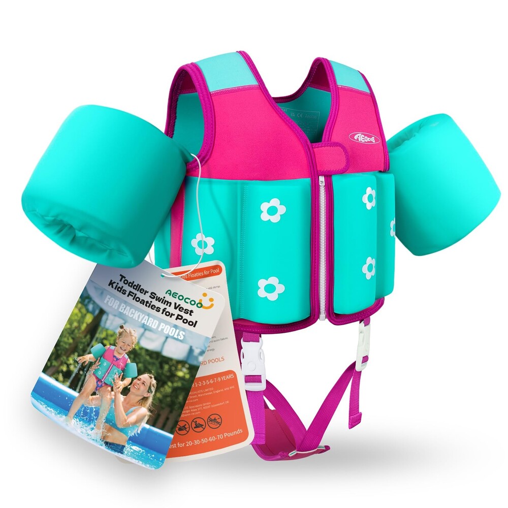 Toddler Swim Vest Medium Pink Turquoise Floaties